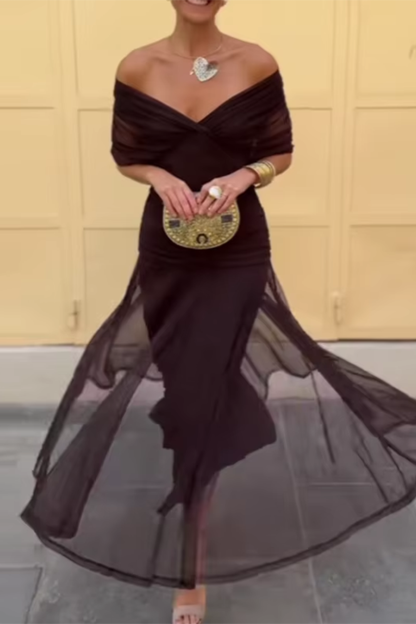 Women's Pleated V-Neck Maxi Dress – product view | Hensley London