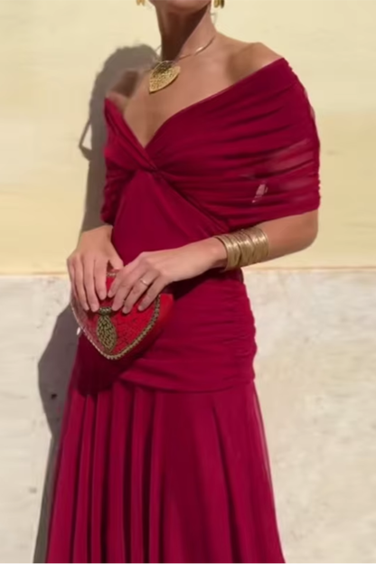 Women's Pleated V-Neck Maxi Dress – product view | Hensley London
