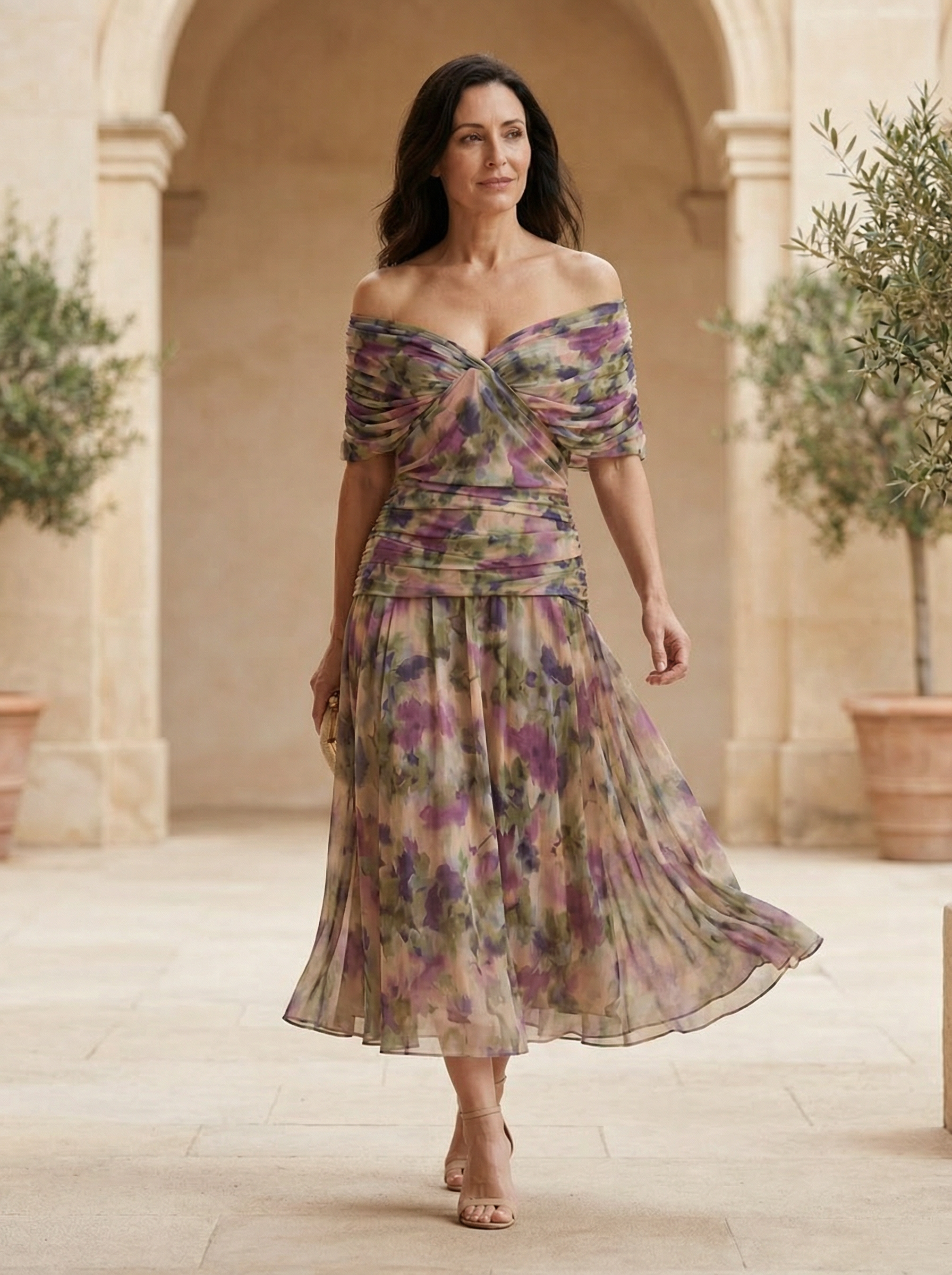 Women's Pleated V-Neck Maxi Dress – product view | Hensley London
