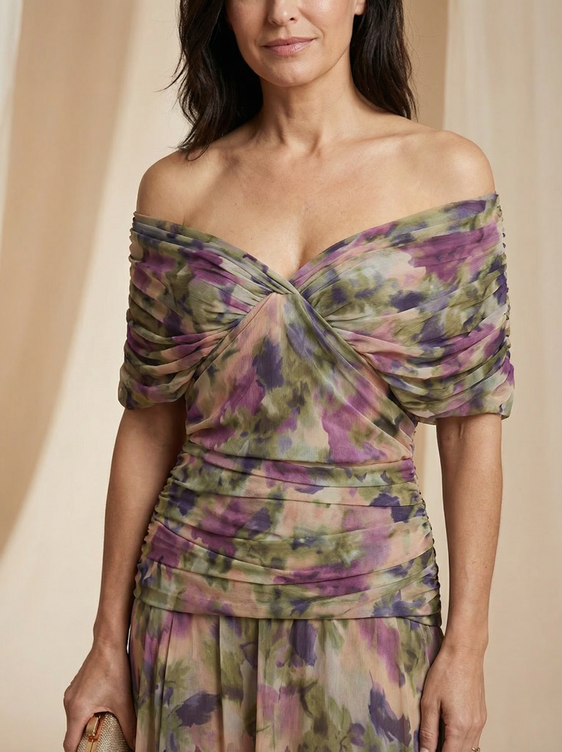 Women's Pleated V-Neck Maxi Dress – product view | Hensley London