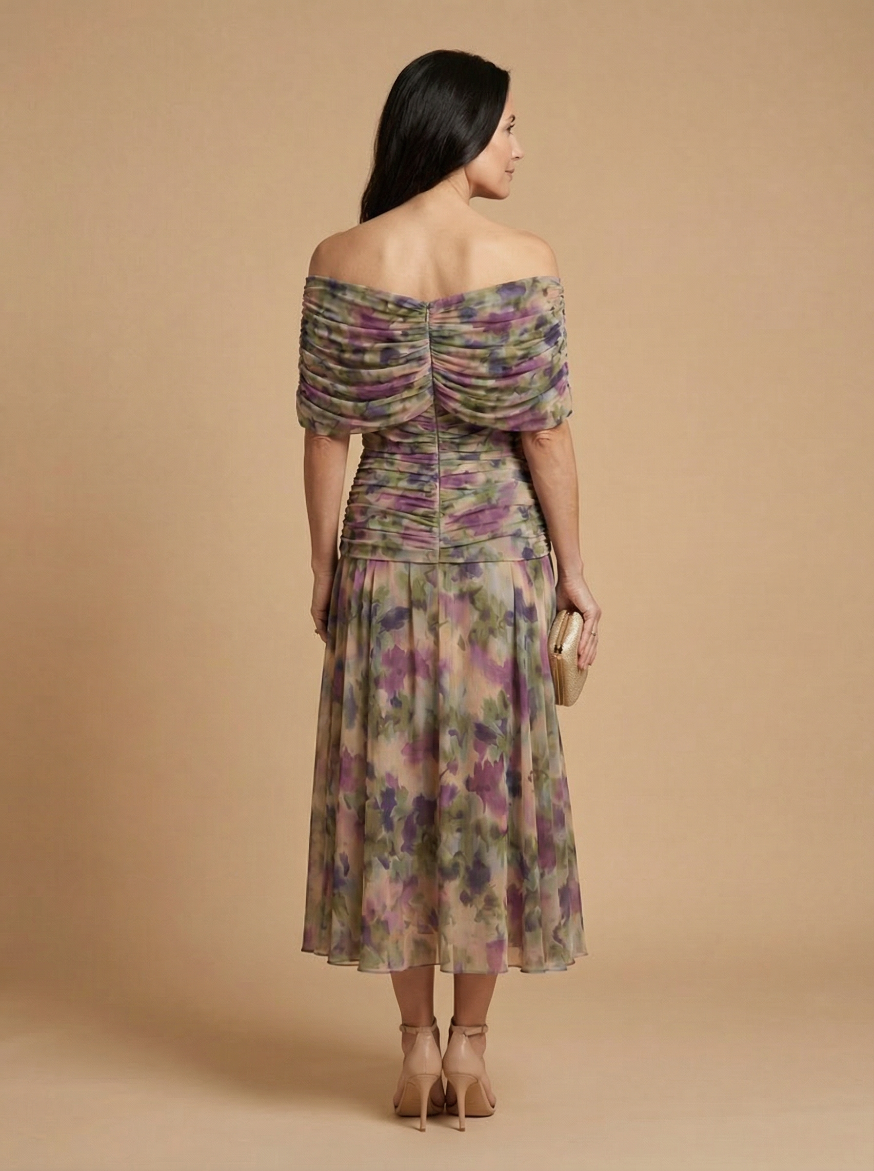 Women's Pleated V-Neck Maxi Dress – product view | Hensley London