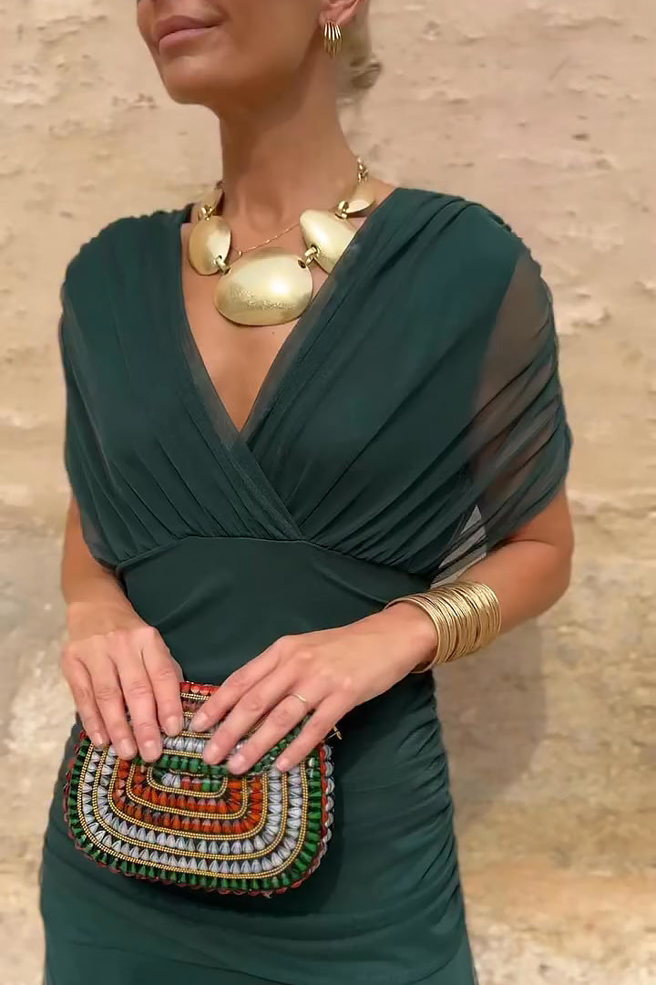 Women's Pleated V-Neck Maxi Dress – product view | Hensley London