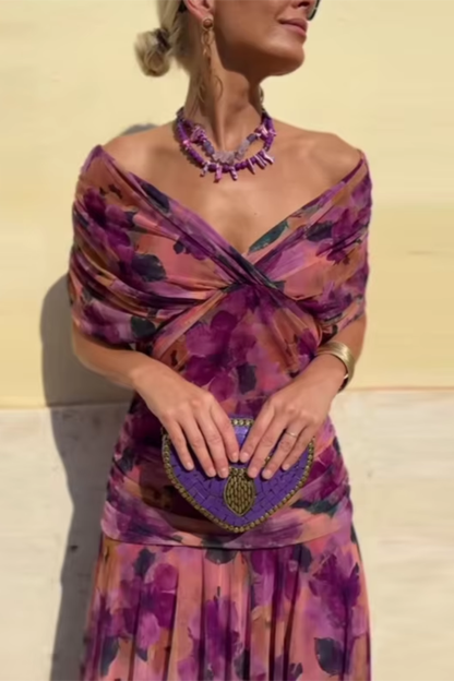Women's Pleated V-Neck Maxi Dress – product view | Hensley London
