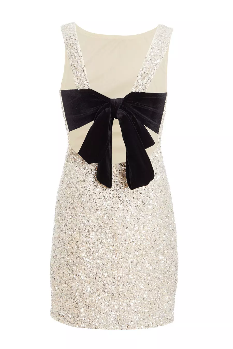 Women's Mini Dress Black Sequin Stretch - 4