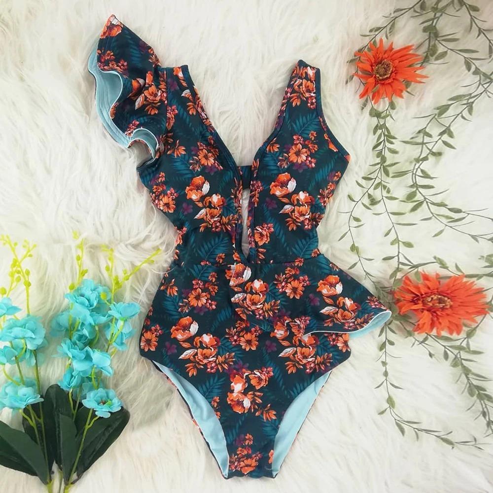 Lina Women's One-Piece Swimsuit | Floral Print, Ruffled Design - Image 11