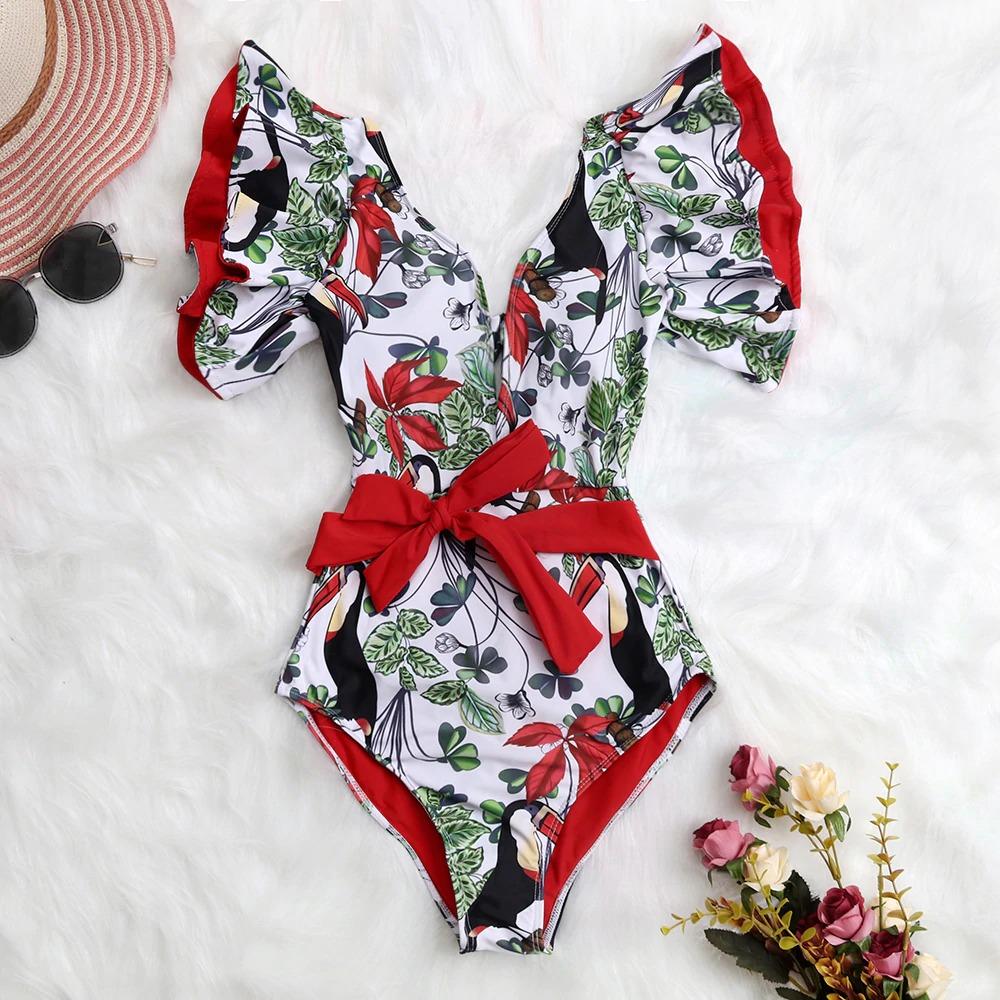 Lina Women's One-Piece Swimsuit | Floral Print, Ruffled Design - Image 13