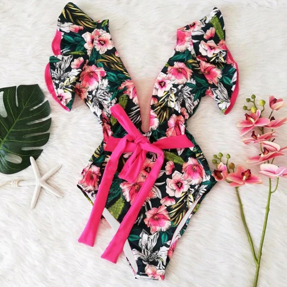 Lina Women's One-Piece Swimsuit | Floral Print, Ruffled Design - Image 17