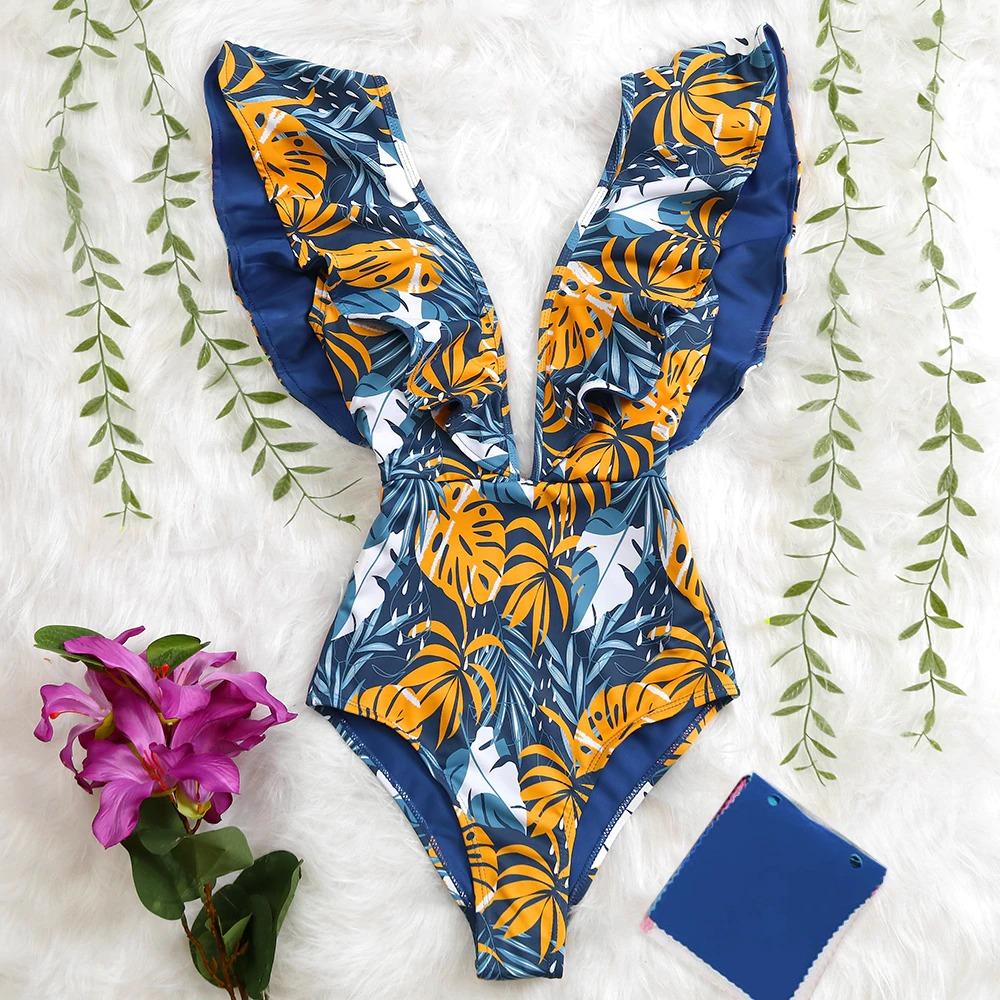 Lina Women's One-Piece Swimsuit | Floral Print, Ruffled Design - Image 3