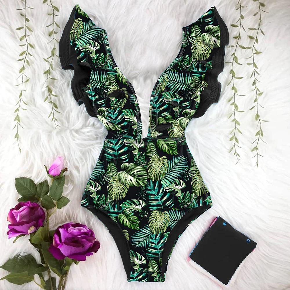 Lina Women's One-Piece Swimsuit | Floral Print, Ruffled Design - Image 5