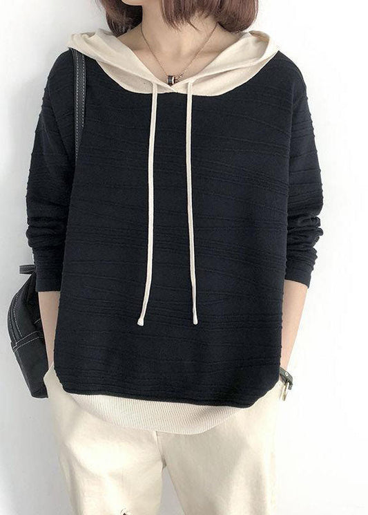 Women's Oversized Sweatshirt Khaki Cotton Hooded Drawstring - 2