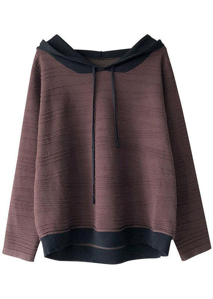 Women's Oversized Sweatshirt Khaki Cotton Hooded Drawstring - 5