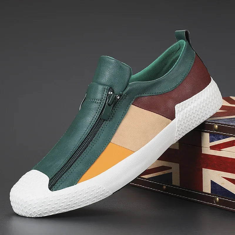 Men's Zip-Up Cushioned Sneakers in Blackish Green – product view | Hensley London