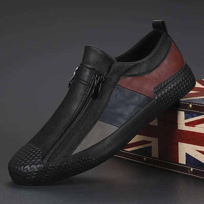 Men's Zip-Up Cushioned Sneakers in All Black – product view | Hensley London