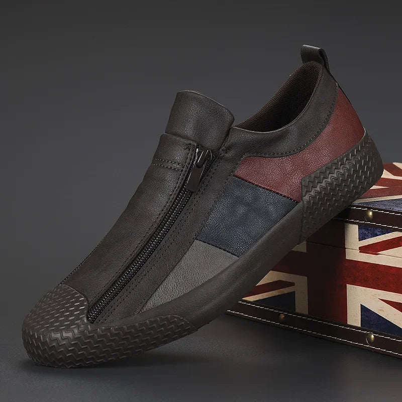 Men's Zip-Up Cushioned Sneakers in Coffee – product view | Hensley London