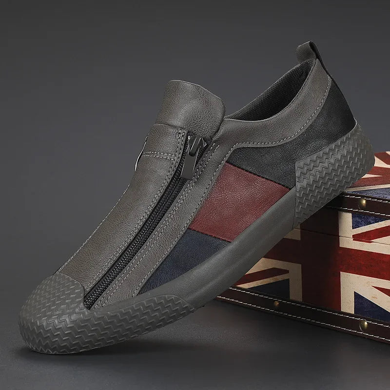 Men's Zip-Up Cushioned Sneakers in Dark Gray – product view | Hensley London