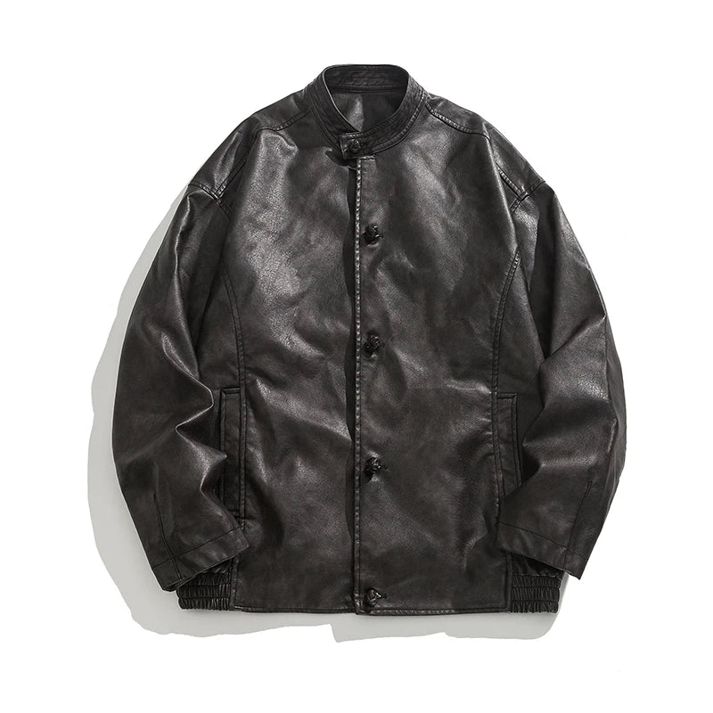 Men's Distressed Faux Leather Jacket – front view | Hensley London