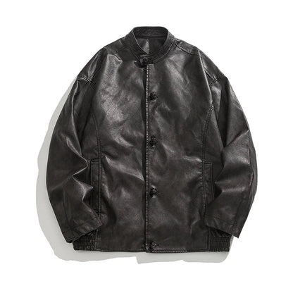 Men's Distressed Faux Leather Jacket – front view | Hensley London