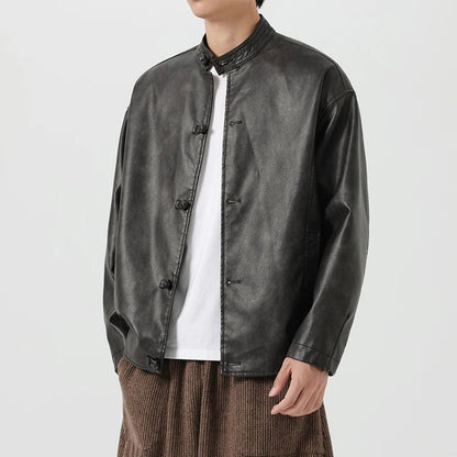 Men's Distressed Faux Leather Jacket – product view | Hensley London