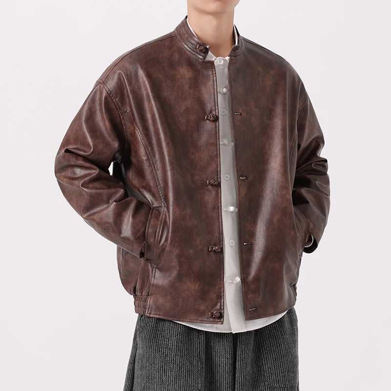 Men's Distressed Faux Leather Jacket – product view | Hensley London