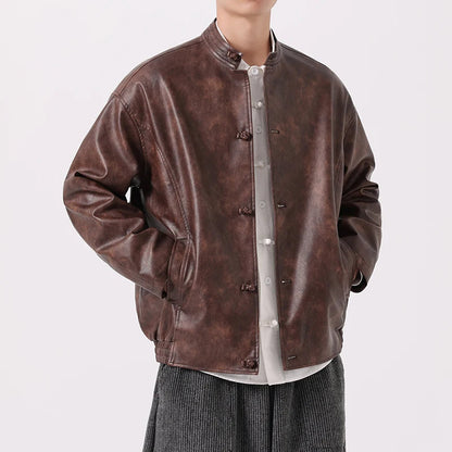 Men's Distressed Faux Leather Jacket – product view | Hensley London