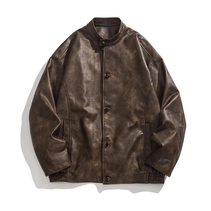 Men's Distressed Faux Leather Jacket – product view | Hensley London