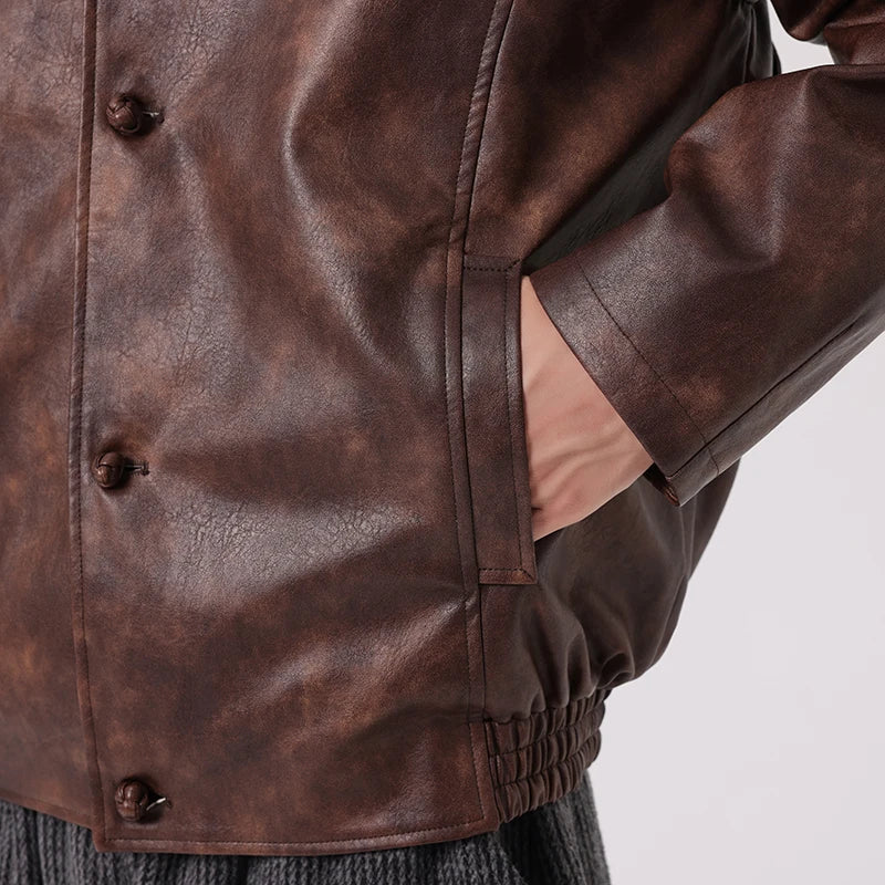 Men's Distressed Faux Leather Jacket – product view | Hensley London