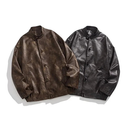 Men's Distressed Faux Leather Jacket – product view | Hensley London