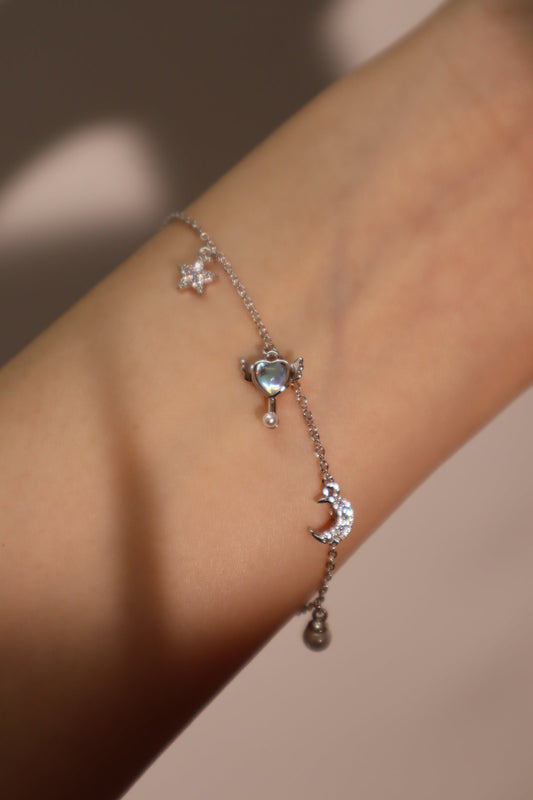 Unisex Bracelet Silver Zirconia Diamonds Moonstone - 1