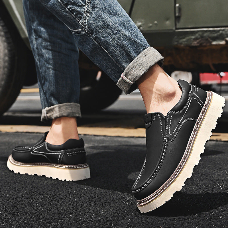Men's Contrast-Stitch Chunky-Sole Loafers in Black – product view | Hensley London