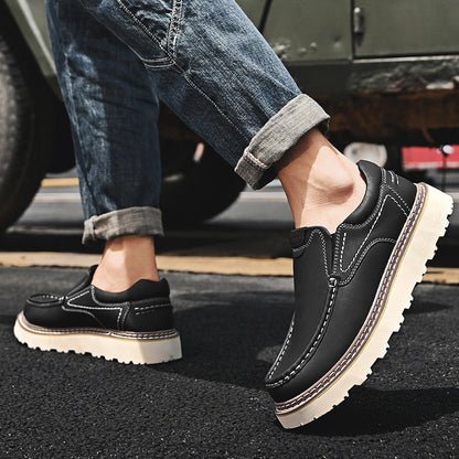 Men's Contrast-Stitch Chunky-Sole Loafers in Black – product view | Hensley London