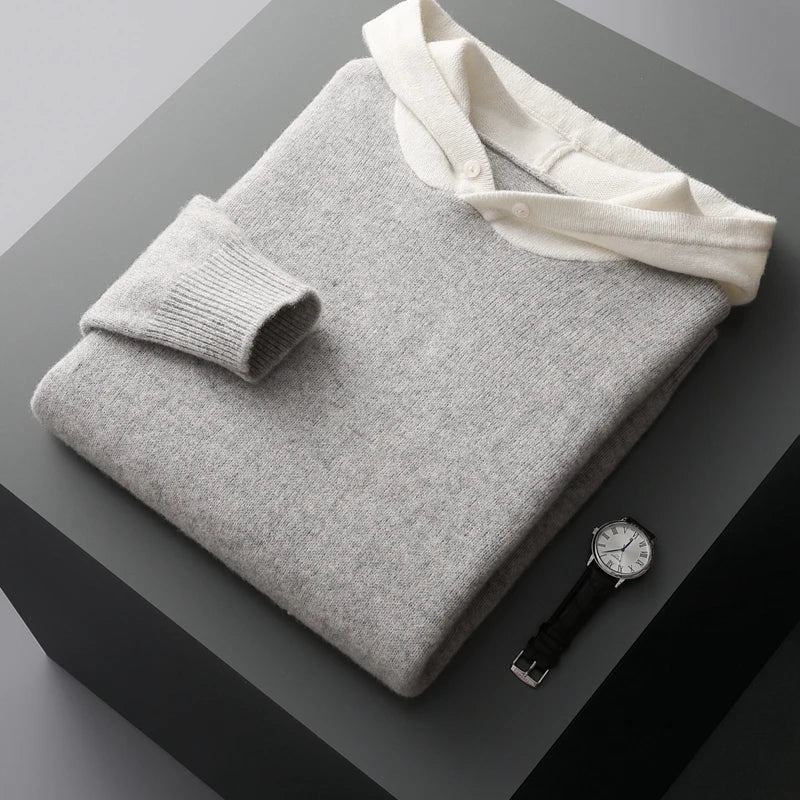 Men's Cotton-Blend Hooded Knit Sweater – product view | Hensley London