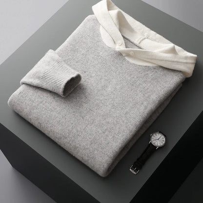 Men's Cotton-Blend Hooded Knit Sweater – product view | Hensley London