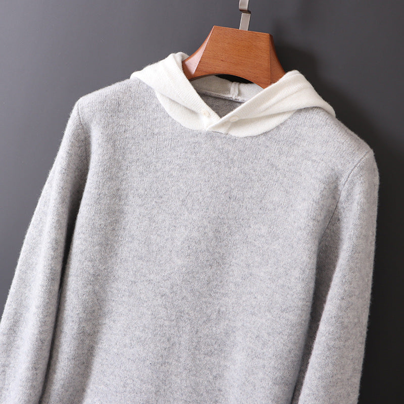 Men's Cotton-Blend Hooded Knit Sweater – product view | Hensley London