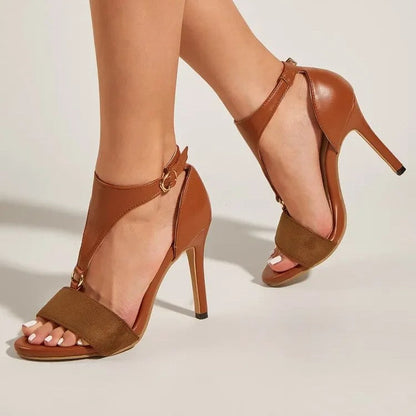 Women's Faux Leather Open-Toe Buckle Strap Heels - product view | Hensley London
