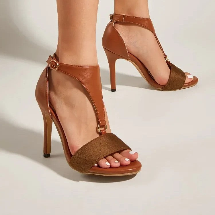 Women's Faux Leather Open-Toe Buckle Strap Heels - product view | Hensley London