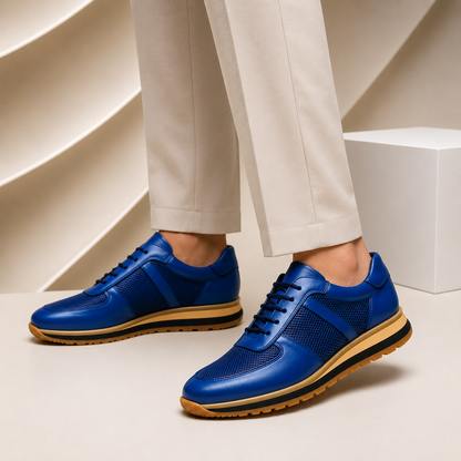 Men's Full-Grain Cowhide Dress Sneakers in Blue | Hensley London
