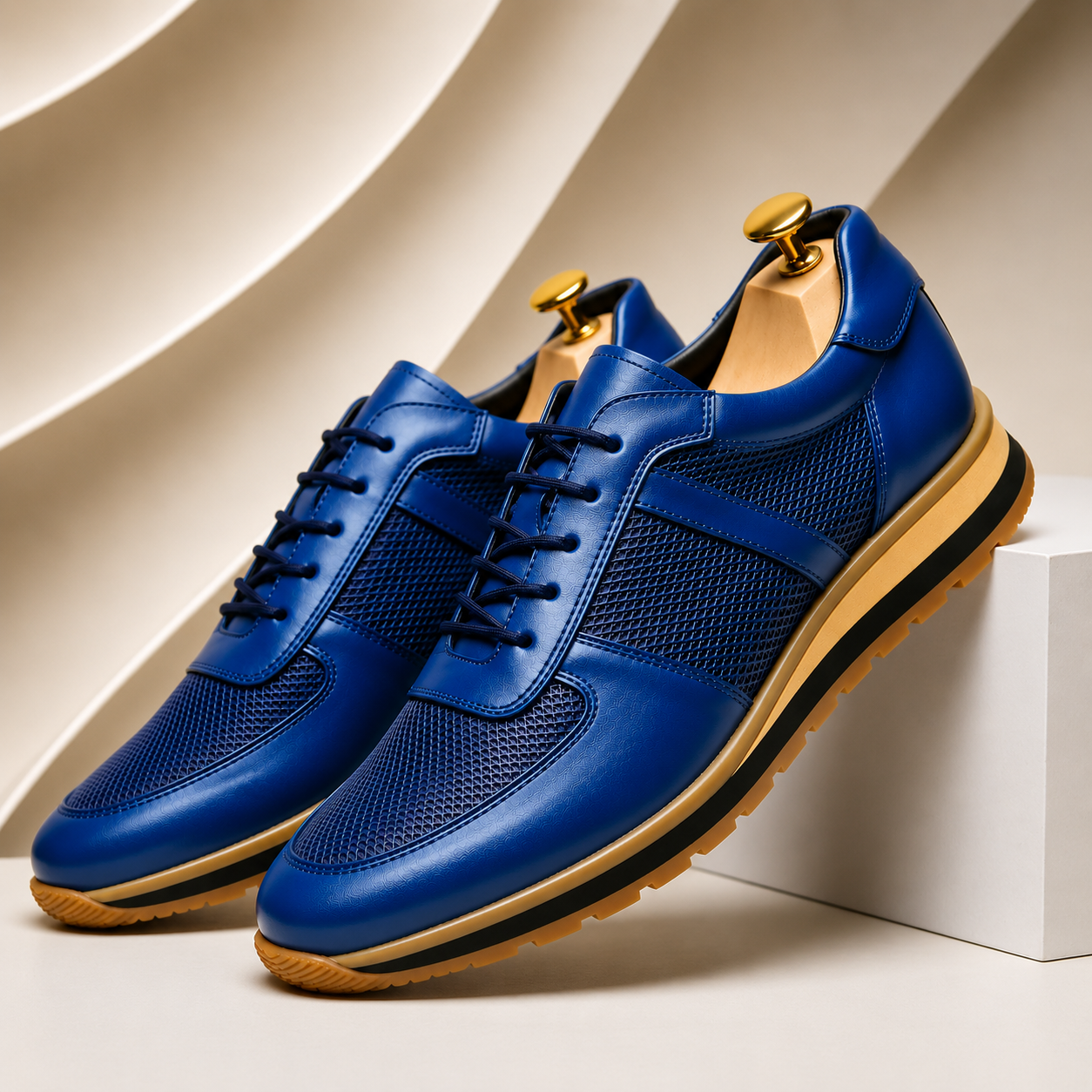 Men's Full-Grain Cowhide Dress Sneakers in Sky Blue | Hensley London