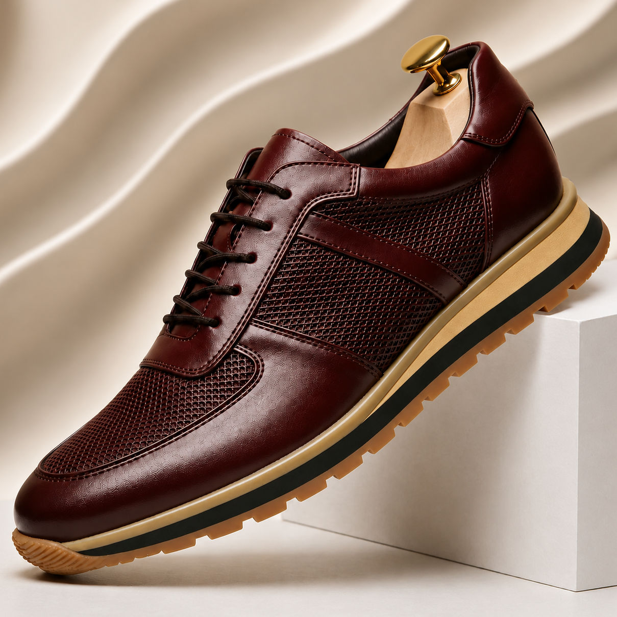 Men's Full-Grain Cowhide Dress Sneakers in Claret | Hensley London