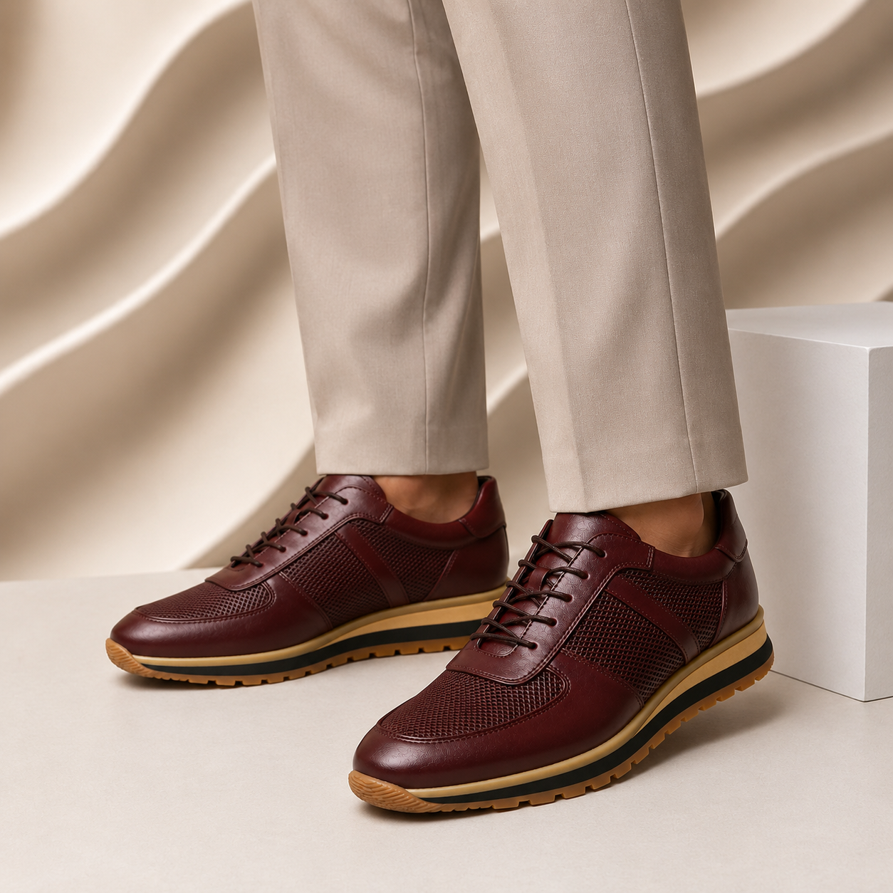 Men's Full-Grain Cowhide Dress Sneakers – stitching detail | Hensley London