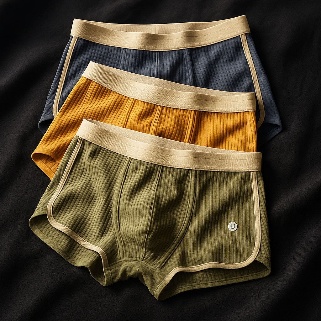 Men's Rib Cotton Boxer Briefs Set in Colorful – product view | Hensley London