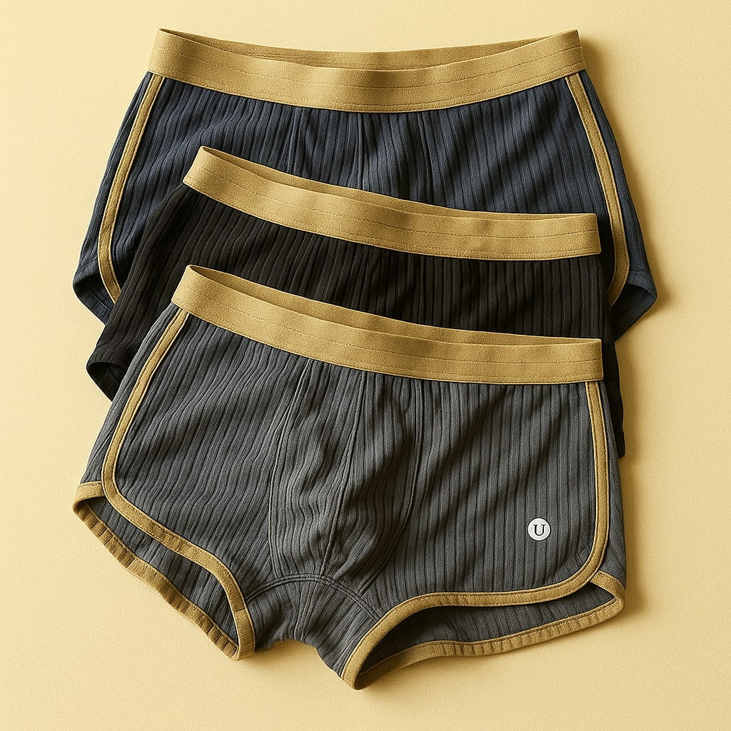 Men's Rib Cotton Boxer Briefs Set in Dark – product view | Hensley London