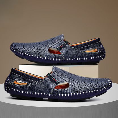 Men's Leather Fisherman Sandals in Navy – side view | Hensley London