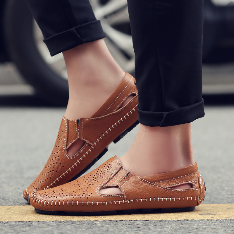 Men's Leather Fisherman Sandals in Tan – side view | Hensley London