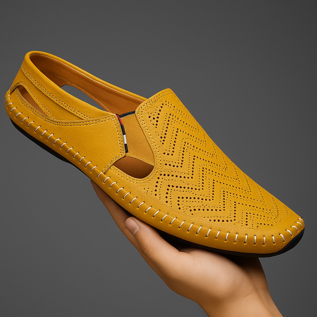 Men's Leather Fisherman Sandals in Black – front view | Hensley London