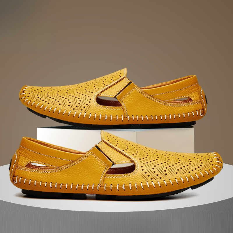 Men's Leather Fisherman Sandals in Black – side view | Hensley London