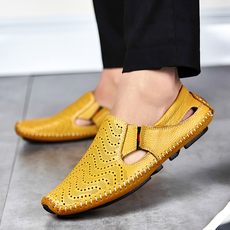 Men's Leather Fisherman Sandals in White – front view | Hensley London