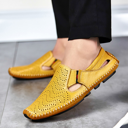 Men's Leather Fisherman Sandals in White – front view | Hensley London