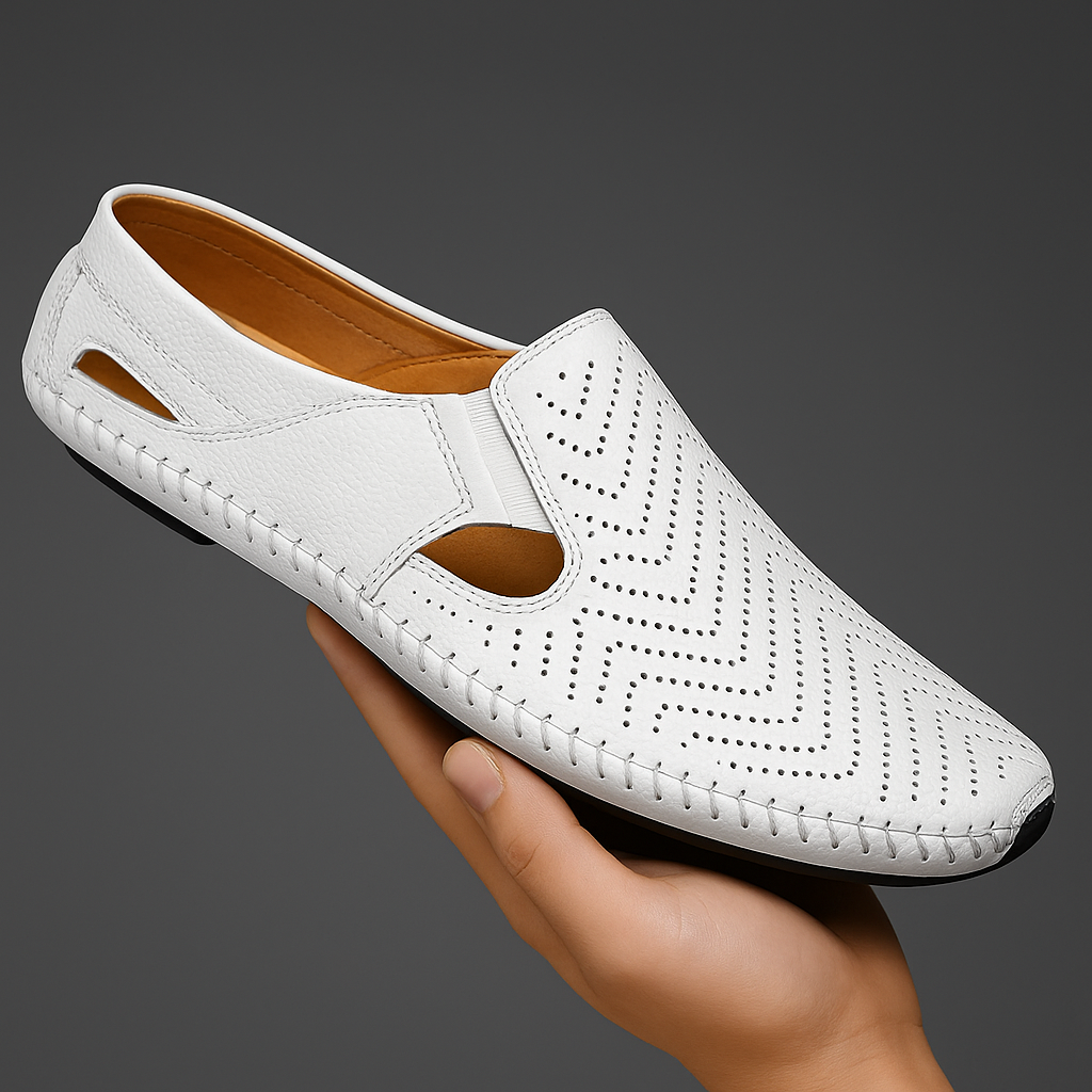 Men's Leather Fisherman Sandals in White – side view | Hensley London