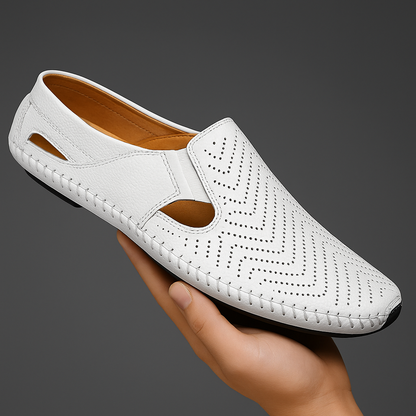 Men's Leather Fisherman Sandals in White – side view | Hensley London