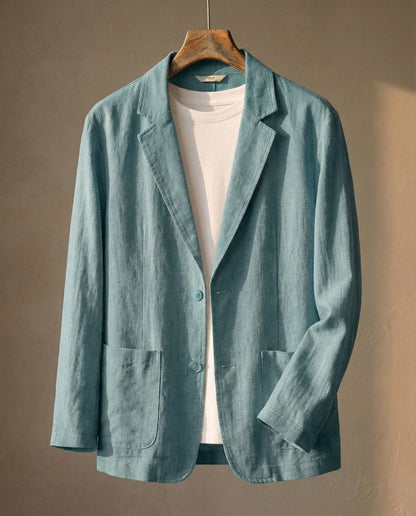 Men's Linen Two-Button Blazer - front view | Hensley London